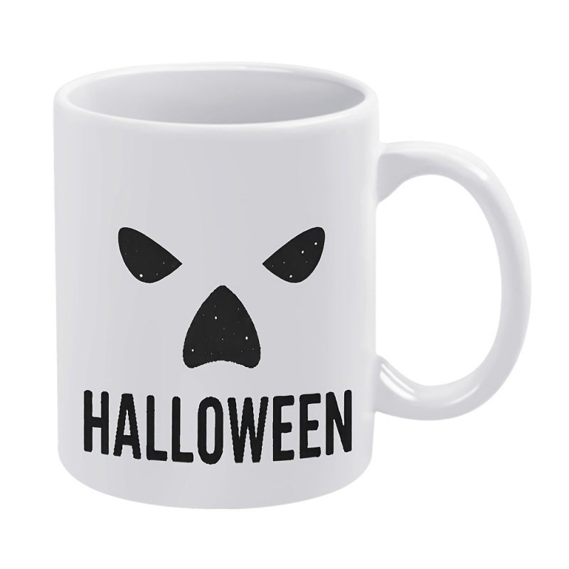 Tailorly White Ceramic 11 oz Mug - Halloween Spooky Black Minimalist Eyes And Nose Over Plain Background Face
