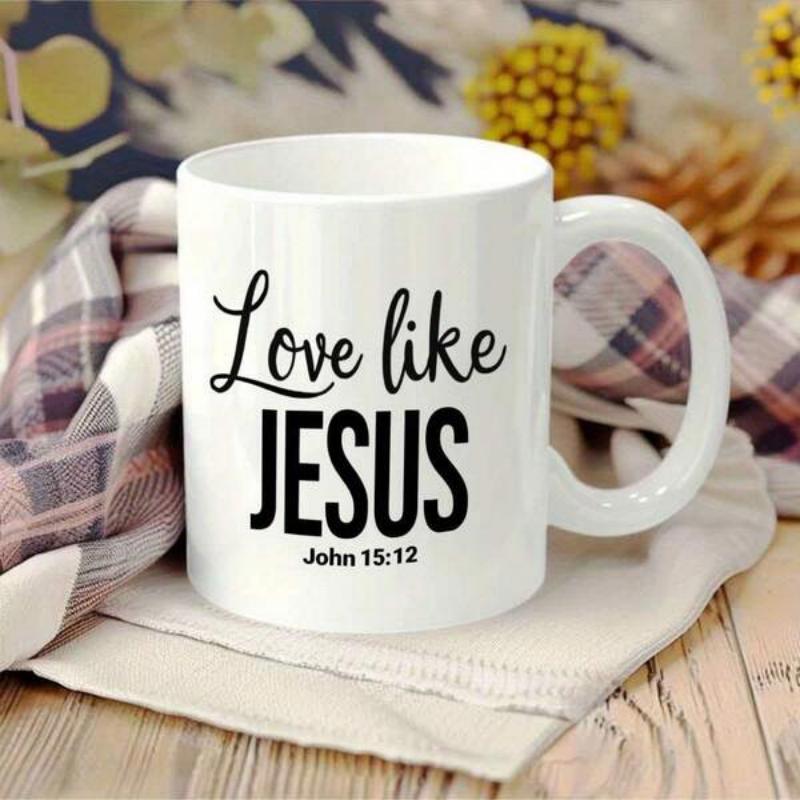 Tailorly White Ceramic 11 oz Mug - Love Like Jesus Minimalist White Ceramic Vessel With Bold Black Script Text Mug