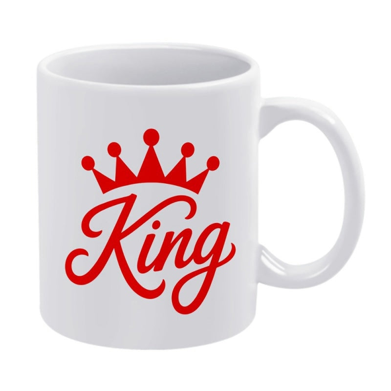 Tailorly White Ceramic 11 oz Mug - King Bold Red Royal Stylized Graphic Element With Artistic Typography Crown