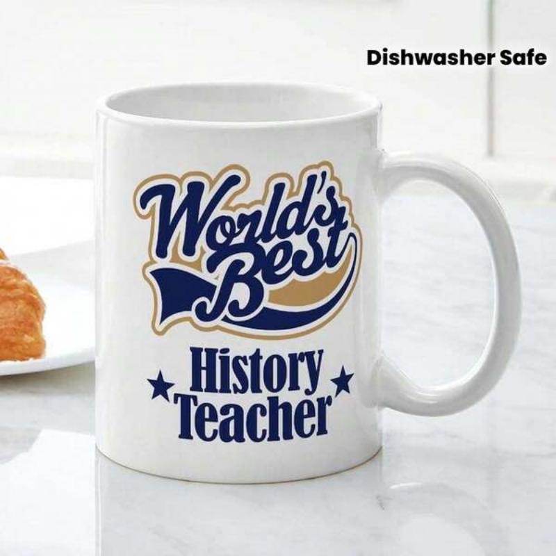 Tailorly White Ceramic 11 oz Mug - Worlds Best History Teacher Classic Decorated With Bold Script And Star Accents Mug