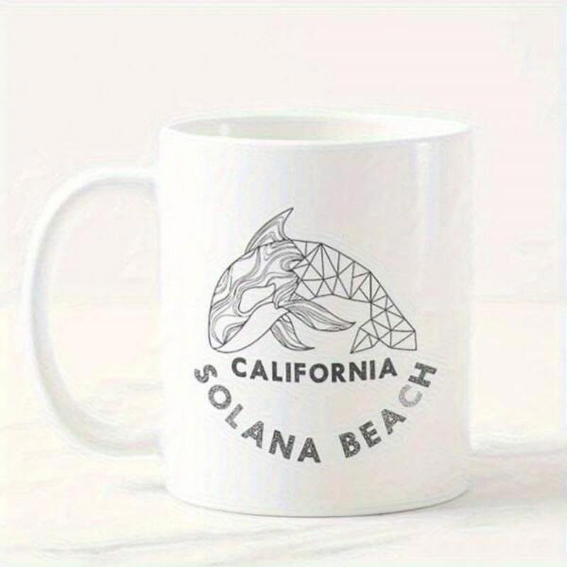 Tailorly White Ceramic 11 oz Mug - California Solana Beach Minimalist Geometric Pattern Jumping In The Air Majestic Sea Orca