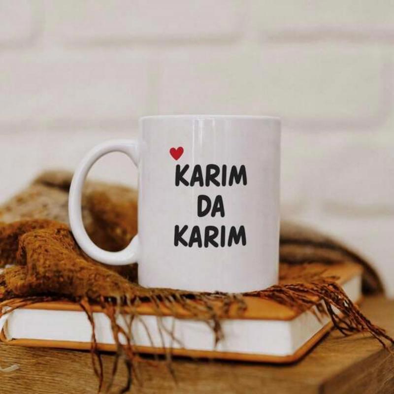 Tailorly White Ceramic 11 oz Mug - Karim Da Karim Minimalist Bold Lettering Featuring A Small Red Heart Icon Symbol Mug