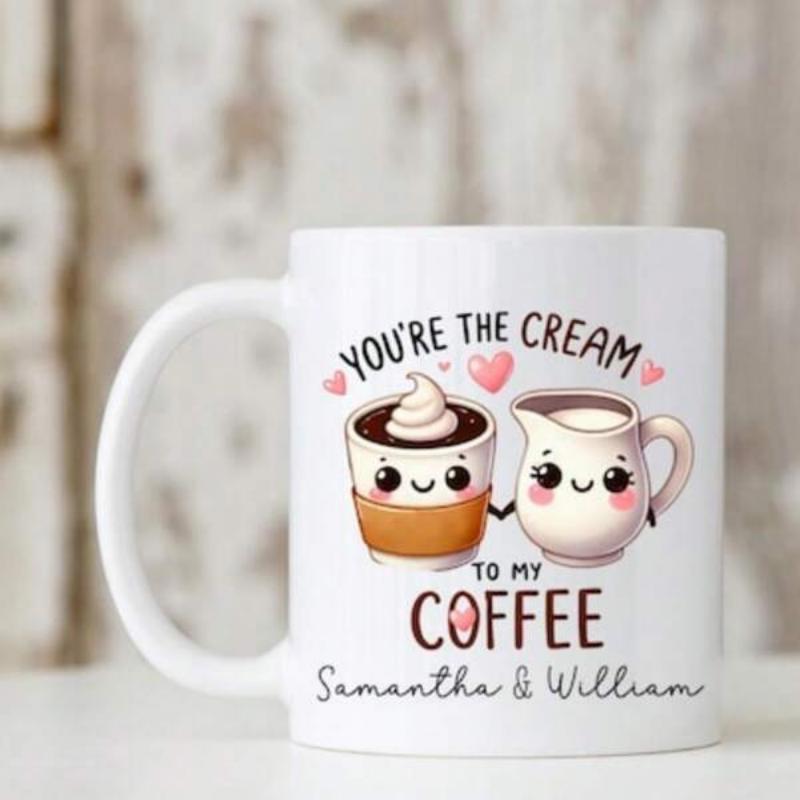 Tailorly White Ceramic 11 oz Mug - Youre The Cream To My Coffee Samantha William Cute Cartoon Coffee Cup Holding Hands With Sweet Cream Pitcher Mug