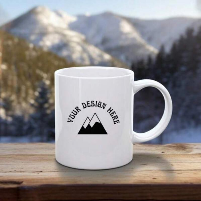 Tailorly White Ceramic 11 oz Mug - Your Design Here Minimalist Black Silhouette Of Double Peaks Set Against A Pristine Surface Mountain