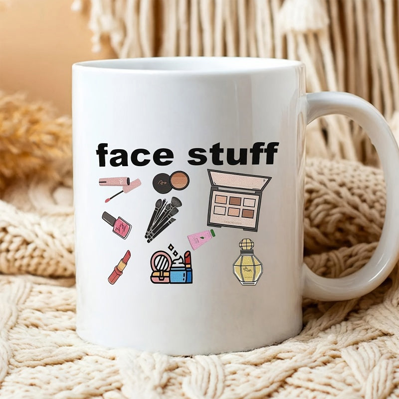 Tailorly White Ceramic 11 oz Mug - Face Stuff Assorted Beauty Products And Makeup Tools Arranged Gracefully Mug