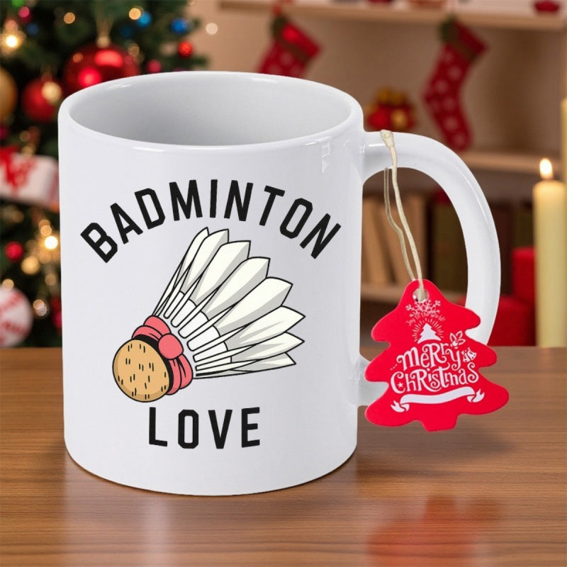 Tailorly White Ceramic 11 oz Mug - Badminton Love Classic White Sporting Birdie With Detailed Feathers And Textured Base Shuttlecock