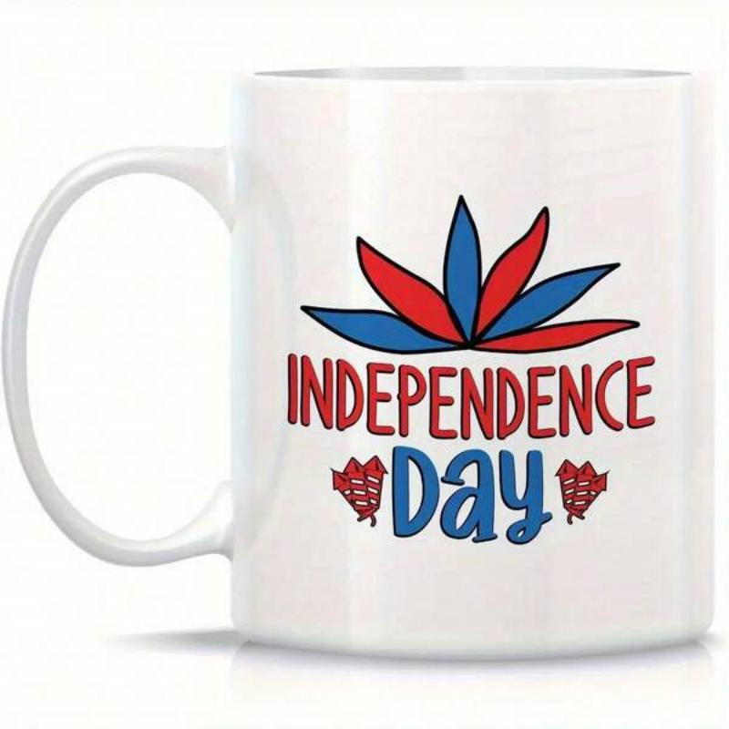 Tailorly White Ceramic 11 oz Mug - Independence Day Stylized Red And Blue Petals Featuring Patriotic Colors Over A Clean