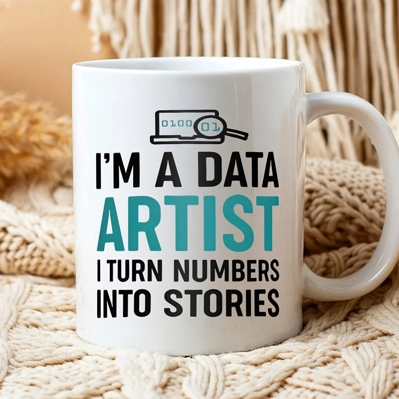 Tailorly White Ceramic 11 oz Mug - Im A Data Artist I Turn Numbers Into Stories Minimalist Digital Laptop Symbol Showing Binary Code And Magnifying Glass Laptop