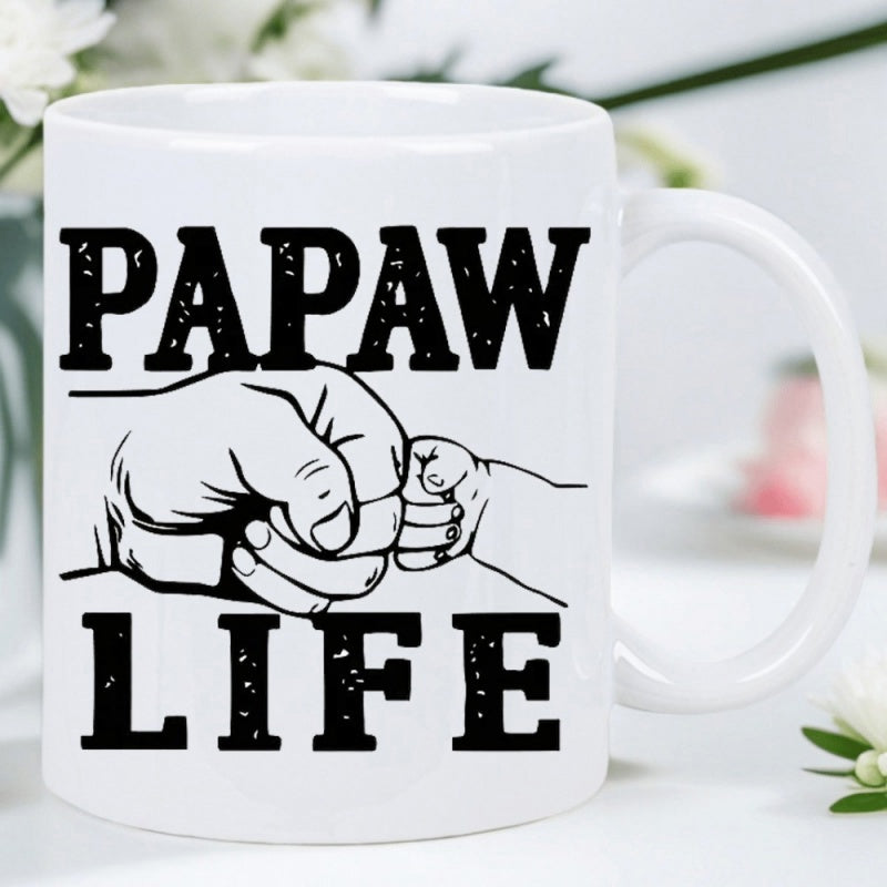 Tailorly White Ceramic 11 oz Mug - Papaw Life Father And Baby Hands Meeting In A Meaningful Bonding Fist