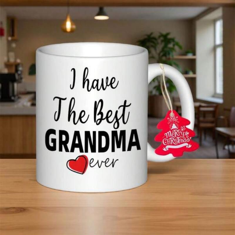 Tailorly White Ceramic 11 oz Mug - I Have The Best Grandma Ever Minimalist Script Typography Featuring A Vibrant Red Heart Accent Mug