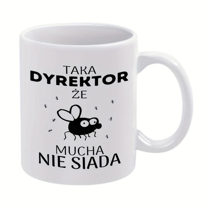 Tailorly White Ceramic 11 oz Mug - Simple Hand Drawn Cartoon Insect Illustration With Small Flying Particles Fly