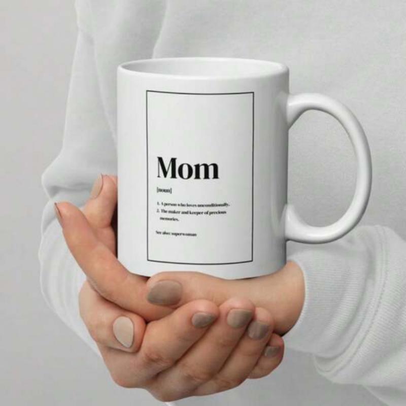 Tailorly White Ceramic 11 oz Mug - Mom Minimalist Black Frame Border With Dictionary Definition Typography Elements Mug