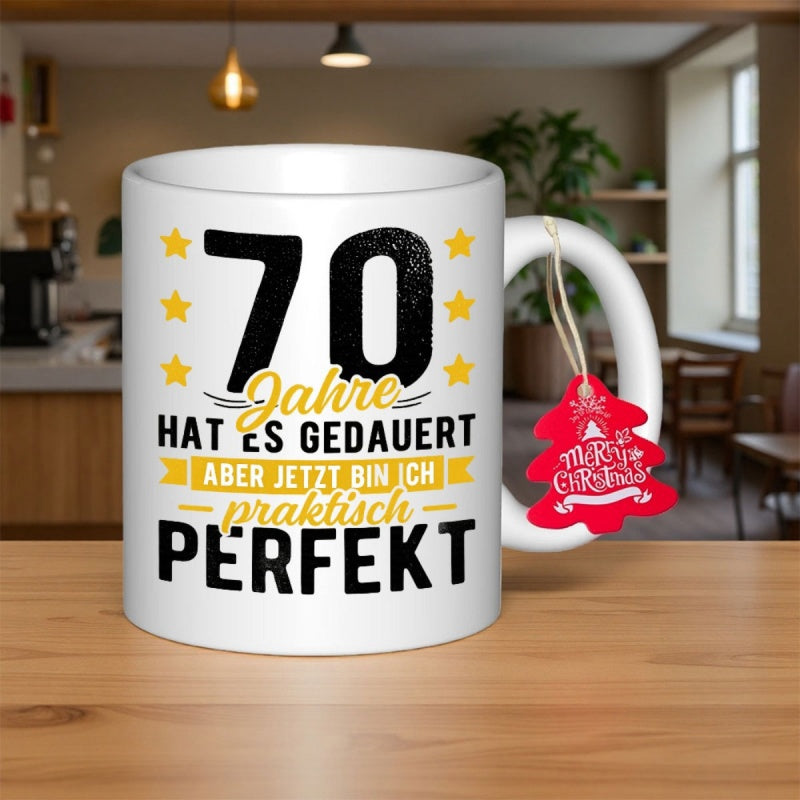 Tailorly White Ceramic 11 oz Mug - Sturdy White Ceramic Body With Golden Stars And Bold Numeric Print Mug