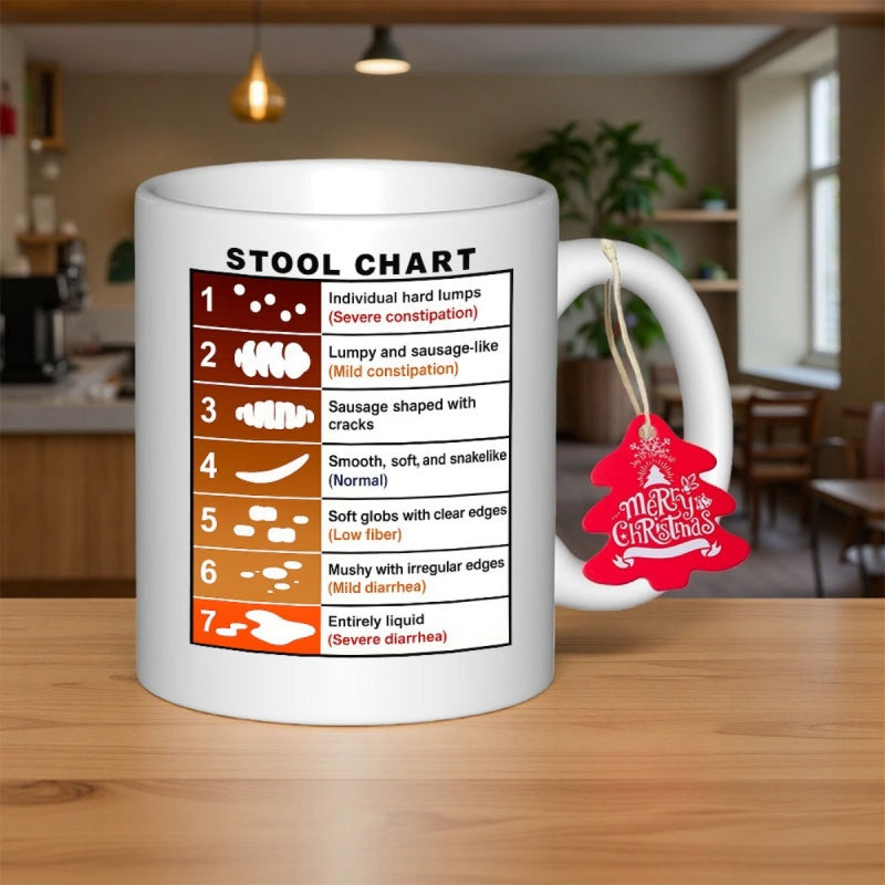 Tailorly White Ceramic 11 oz Mug - Stool Chart Detailed Medical Scale Showing Different Textures Among Numbered Brown Icons Chart