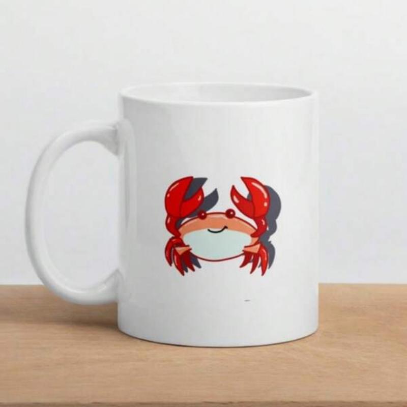 Tailorly White Ceramic 11 oz Mug - Adorable Little Red Cartoon Crustacean With Big Claws And Friendly Smile Crab