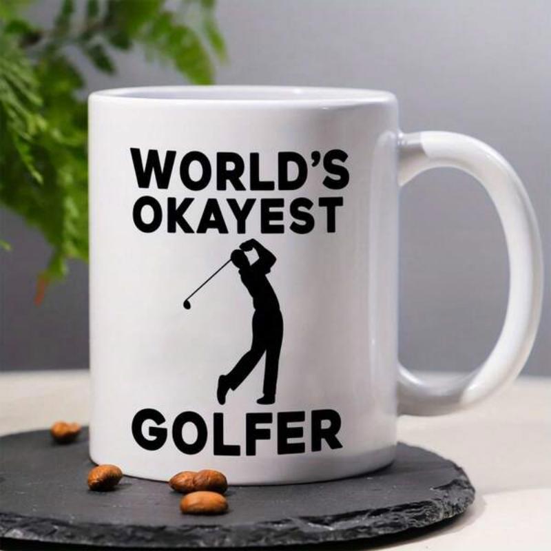 Tailorly White Ceramic 11 oz Mug - World's Okayest Golfer Minimalist Black Silhouette Capturing Motion Of A Swing Golfer