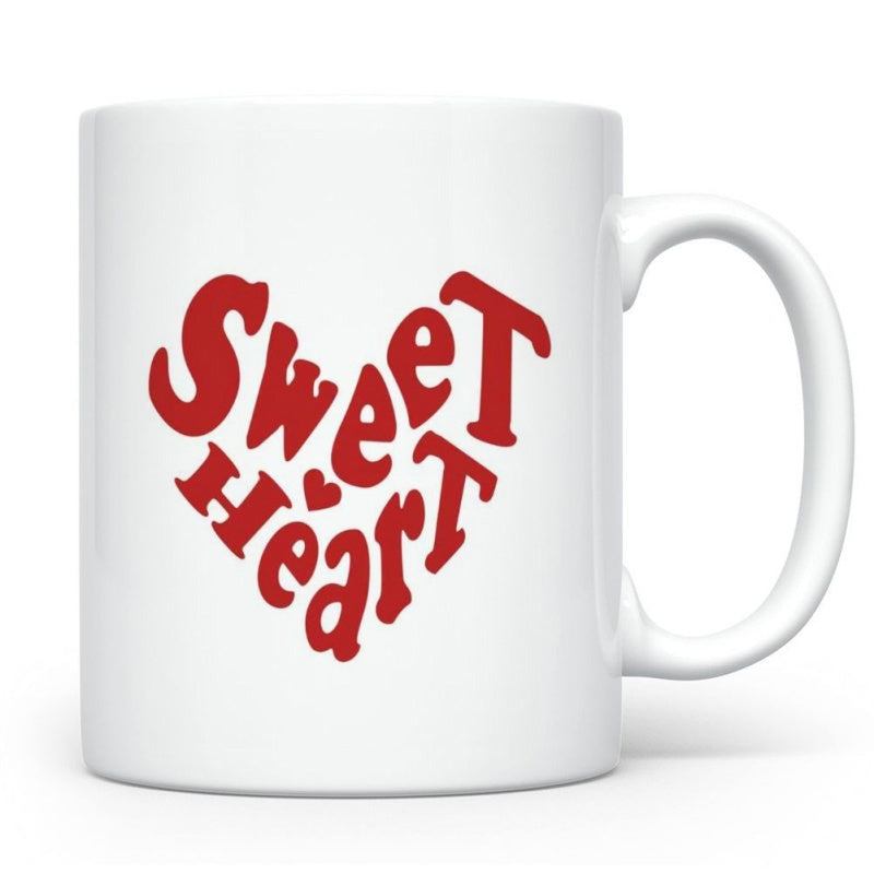 Tailorly White Ceramic 11 oz Mug - Sweet Heart Red Artistic Retro Typography Formed Into A Classic Decorative Romantic Heart