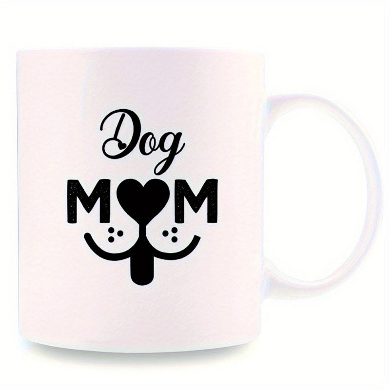 Tailorly White Ceramic 11 oz Mug - Dog Mom Minimalist Black Ink Stylized Puppy Face With Heart Shaped Nose And Smile Dog