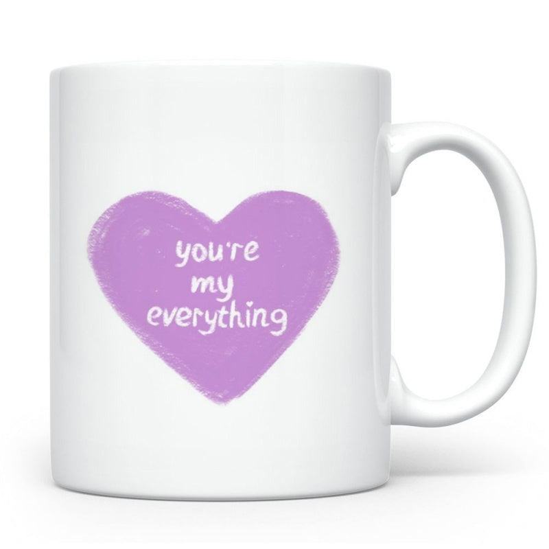 Tailorly White Ceramic 11 oz Mug - Youre My Everything Simple Hand Drawn Purple Painted Textured Shape With Romantic Sentiment Heart