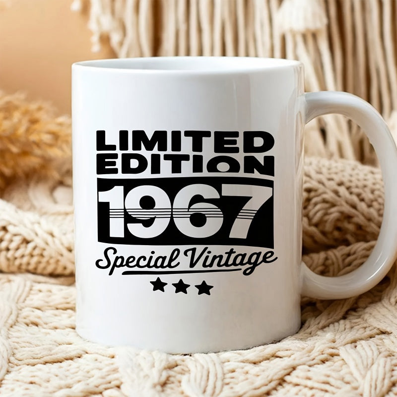 Tailorly White Ceramic 11 oz Mug - Limited Edition Special Vintage Classic Birthday Anniversary Theme Featuring Bold Numbers And Decorative Stars Mug