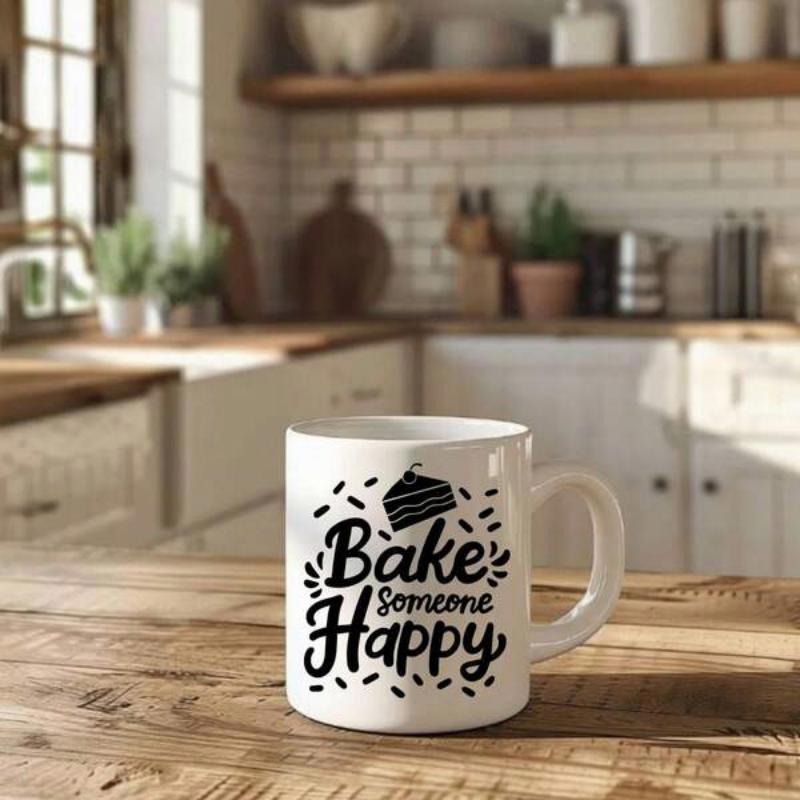 Tailorly White Ceramic 11 oz Mug - Bake Someone Happy Delicious Sliced Dessert Surrounded By Whimsical Decorative Sprinkles Cake