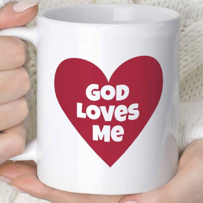 Tailorly White Ceramic 11 oz Mug - God Loves Me Simple Vibrant Red Heart Centered On A Polished