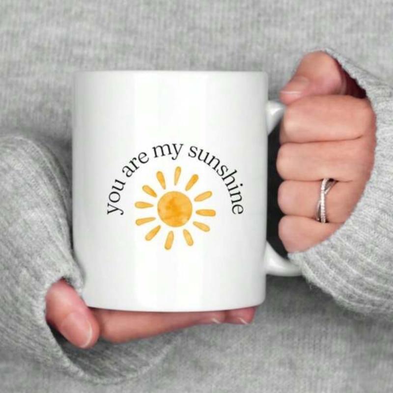 Tailorly White Ceramic 11 oz Mug - You Are My Sunshine Minimalist Watercolor Golden Radiant Glowing Rays Spreading Warmth And Happiness Sun