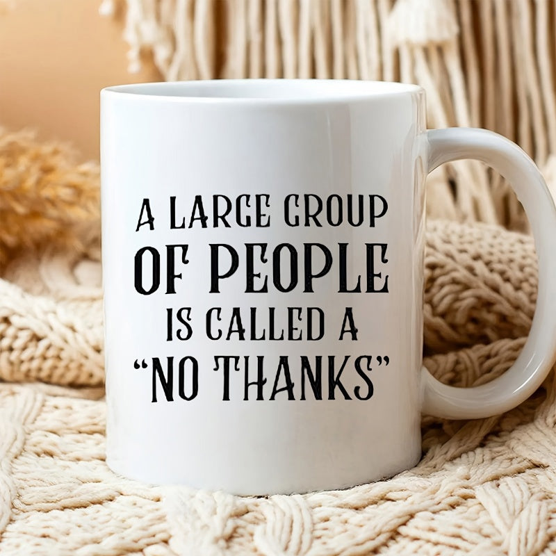 Tailorly White Ceramic 11 oz Mug - A Large Group Of People Is Called A No Thanks Sleek Minimalist White Ceramic Kitchenware Placed On Soft Knitted Warm Fabric Mug