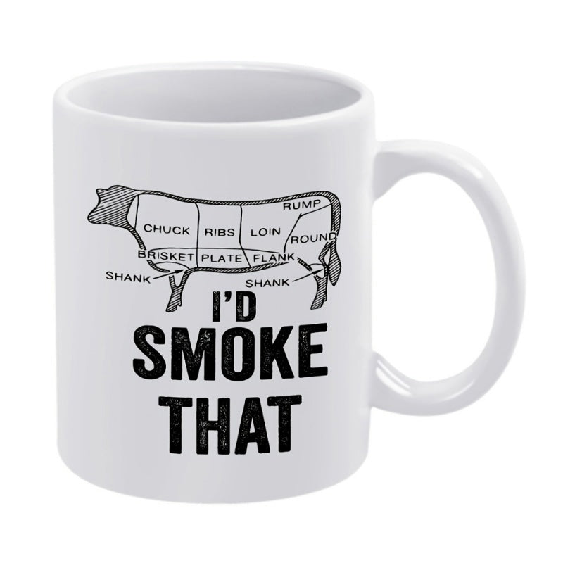 Tailorly White Ceramic 11 oz Mug - Id Smoke That Vintage Butcher Diagram Highlighting Various Meat Cuts Of A Cow