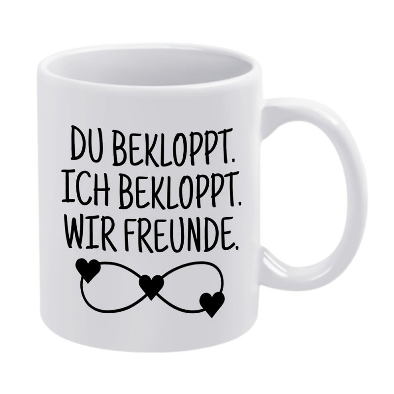 Tailorly White Ceramic 11 oz Mug - Minimalist Black Hand Drawn Infinity Loop Featuring Three Small Hearts Infinity Symbol