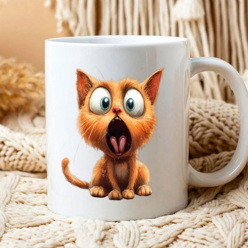 Tailorly White Ceramic 11 oz Mug - Surprised Ginger Kitten With Wide Eyes And Open Mouth Sitting Cat