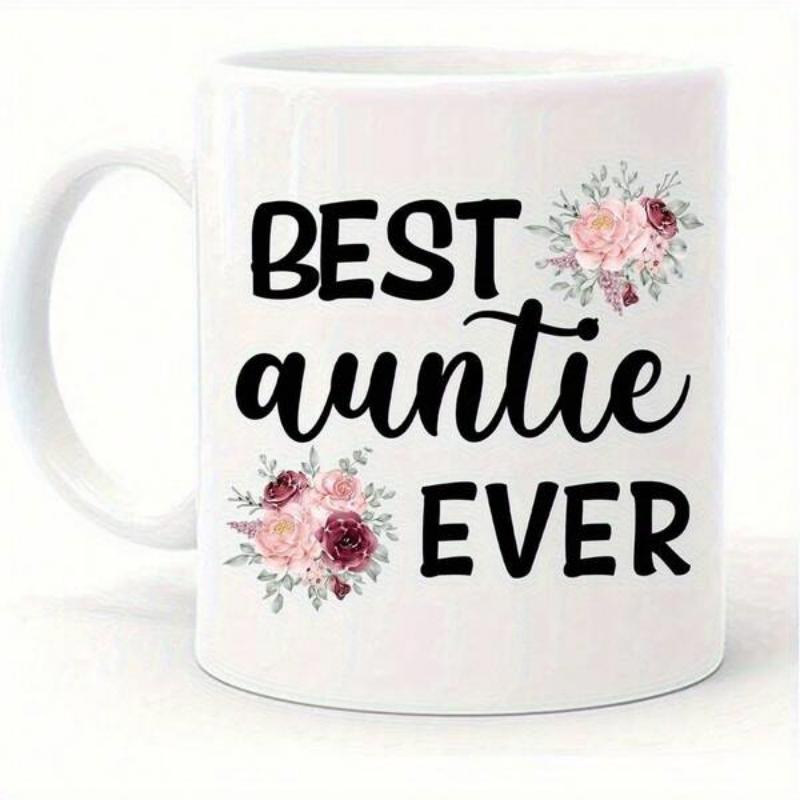 Tailorly White Ceramic 11 oz Mug - Best Auntie Ever Elegant Watercolor Pink And Burgundy Flowers Among Delicate Green Leaves Floral