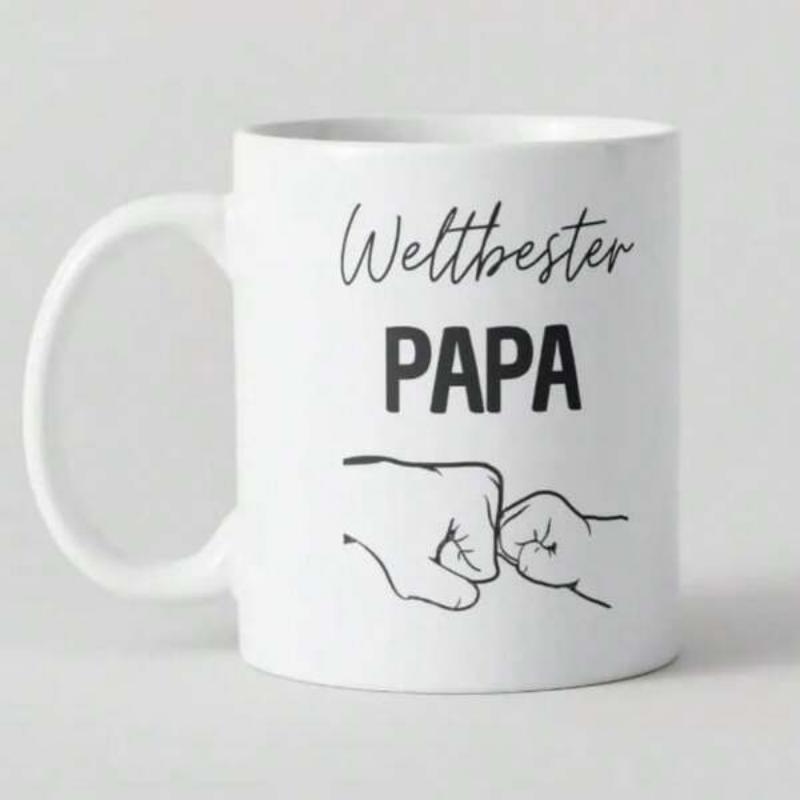 Tailorly White Ceramic 11 oz Mug - Minimalist Black Line Art Showing Adult And Child Sharing Gentle Fist Bump