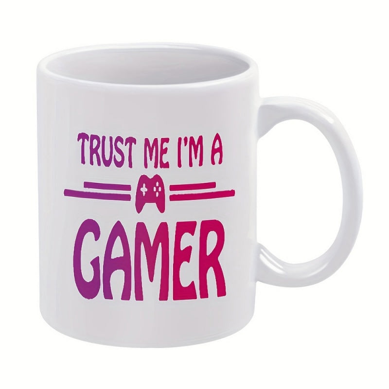 Tailorly White Ceramic 11 oz Mug - Trust Me Im A Gamer Vibrant Pink Stylized Text Flanked By Sleek Modern Horizontal Lines Controller