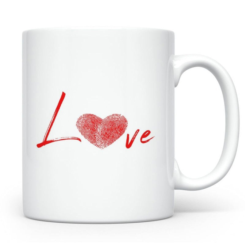 Tailorly White Ceramic 11 oz Mug - Love Radiant Red Artistic Featuring Textured Brush Strokes And Cursive Lettering Heart
