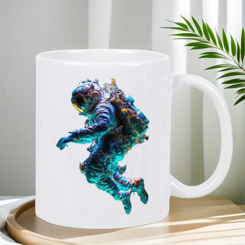 Tailorly White Ceramic 11 oz Mug - Glowing Ethereal Cyberpunk Spaceman Floating Gracefully Within Vibrant Cosmic Galaxy Swirls Astronaut