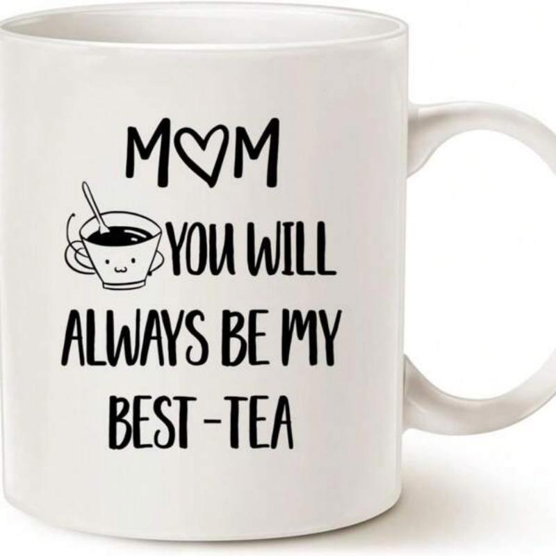 Tailorly White Ceramic 11 oz Mug - Mom You Will Always Be My Best Tea Smiling Tea Cup With Heart Symbol In Minimalist Line Art Style Mug