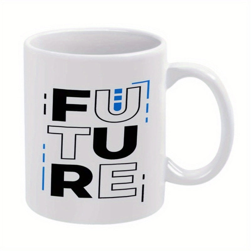 Tailorly White Ceramic 11 oz Mug - Future Modern Abstract Blue And Black Geometric Lines Pattern Minimalist Typography