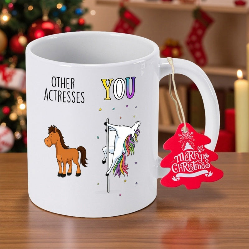 Tailorly White Ceramic 11 oz Mug - Other Actresses You Dancing Rainbow Mane Horse And A Pole Sliding Mythical Unicorn