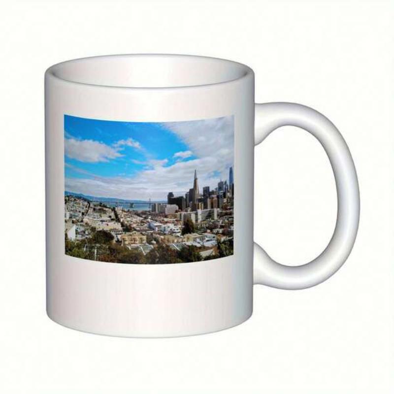 Tailorly White Ceramic 11 oz Mug - Panoramic View Of Tall Urban Buildings Under A Bright Blue Sky Skyline