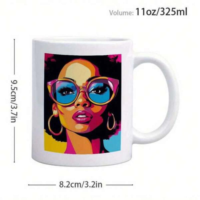 Tailorly White Ceramic 11 oz Mug - Vibrant Pop Art Wearing Stylish Oversized Sunglasses With Colorful Background Woman
