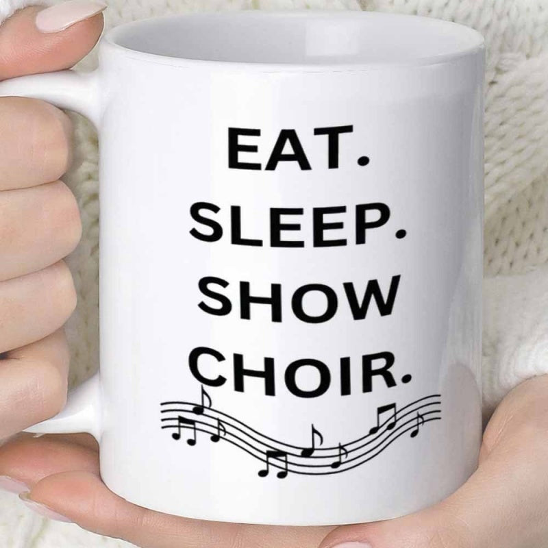 Tailorly White Ceramic 11 oz Mug - Eat Sleep Show Choir Rhythmic Musical Notes Flowing Across A Graceful Curved Staff