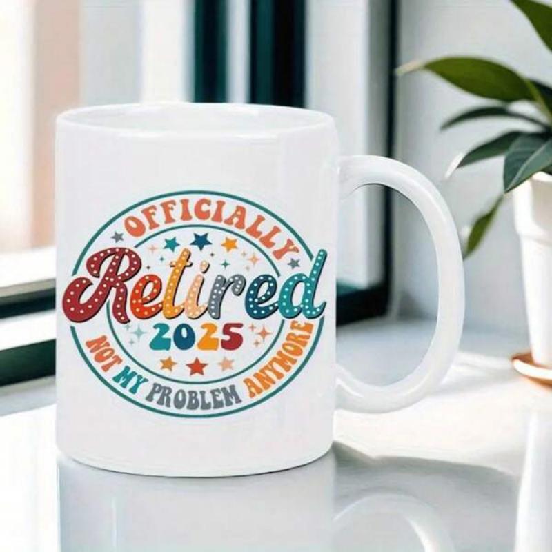 Tailorly White Ceramic 11 oz Mug - Officially Retired 2025 Not My Problem Anymore Vintage Colorful Circular Emblem Featuring Sparkly Stars And Decorative Retro