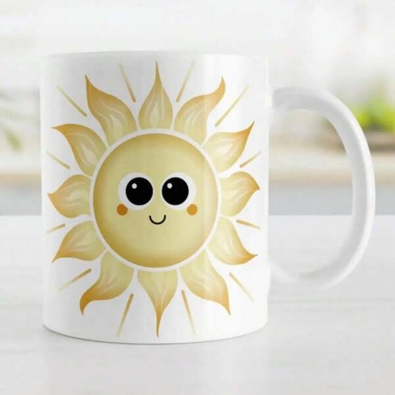 Tailorly White Ceramic 11 oz Mug - Radiant Golden Rays Glowing With A Friendly Smiling Face Sun