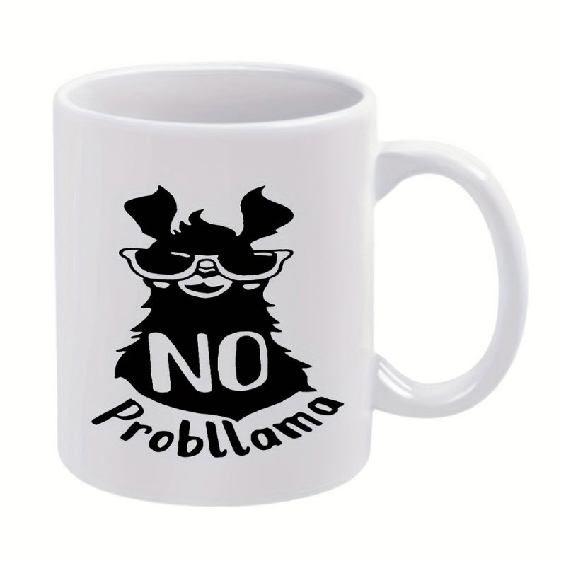 Tailorly White Ceramic 11 oz Mug - No Probllama Cool Stylized Animal Wearing Sunglasses And Playful Font Llama