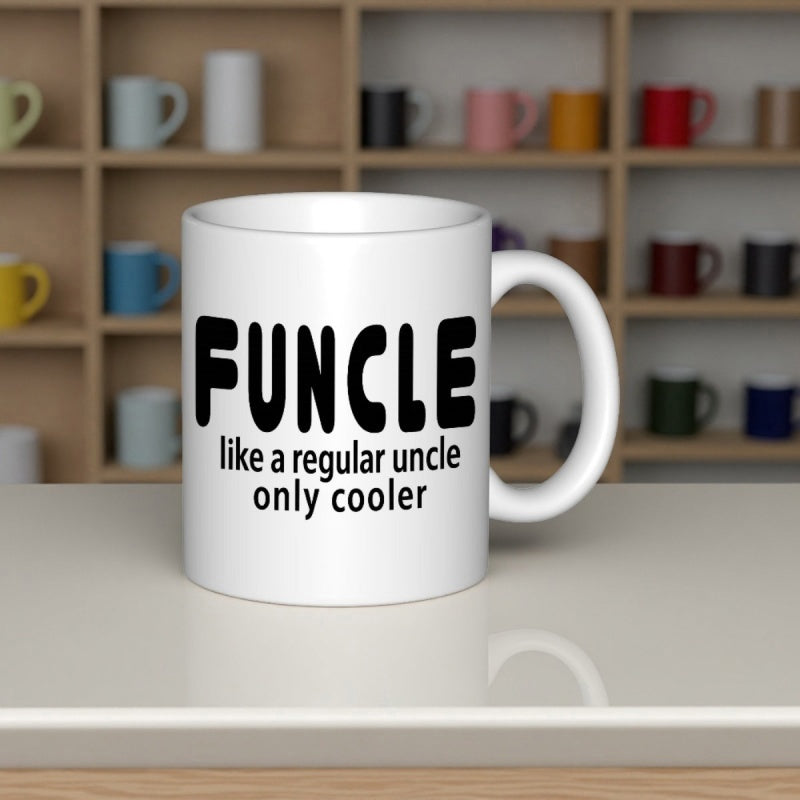 Tailorly White Ceramic 11 oz Mug - Funcle Like A Regular Uncle Only Cooler Minimalist White Ceramic Kitchenware Displaying High Contrast Typography Design Mug