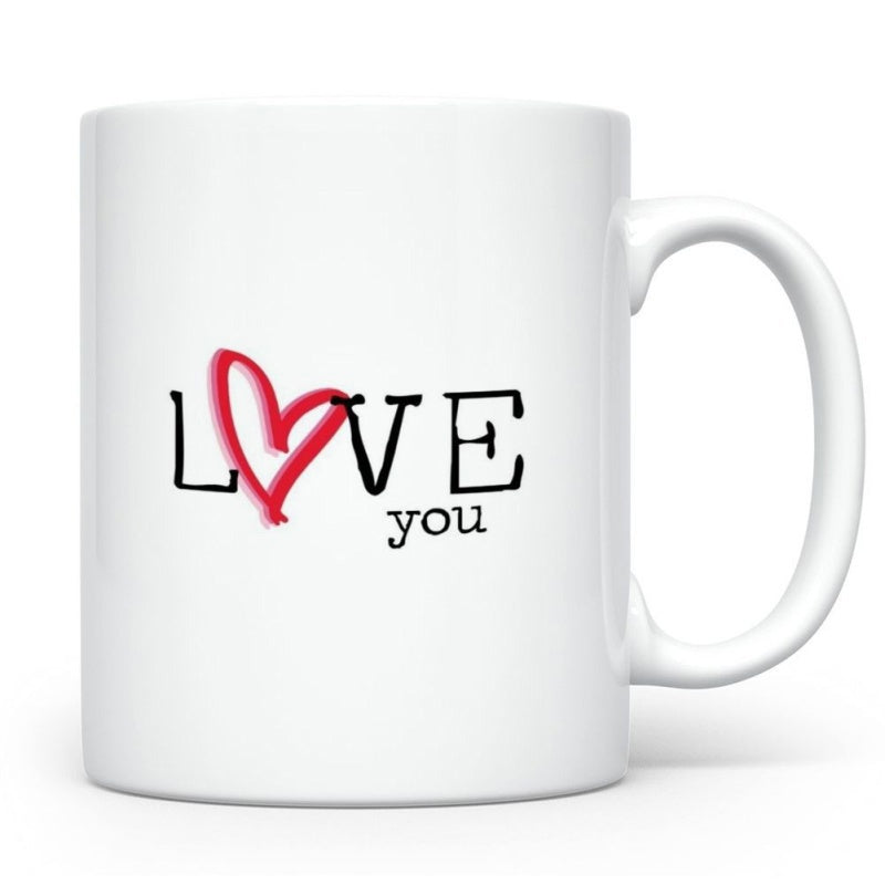 Tailorly White Ceramic 11 oz Mug - Love You Minimalist Red Heart Sketch Integrated Within Romantic Modern Artistic Typography Mug