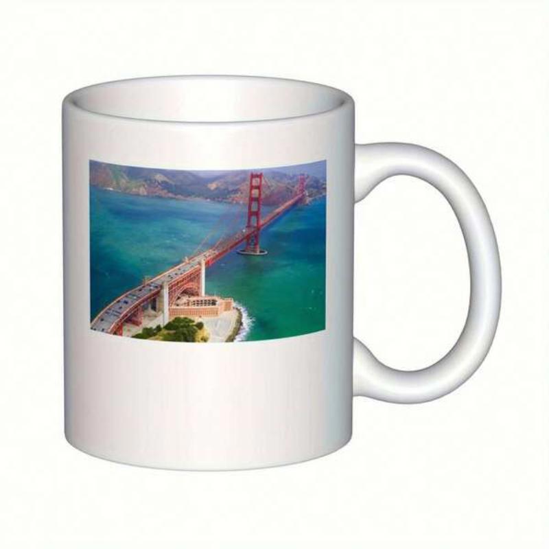 Tailorly White Ceramic 11 oz Mug - Iconic Red Landmark Spanning Over Deep Blue Waters Surrounded By Hills Bridge