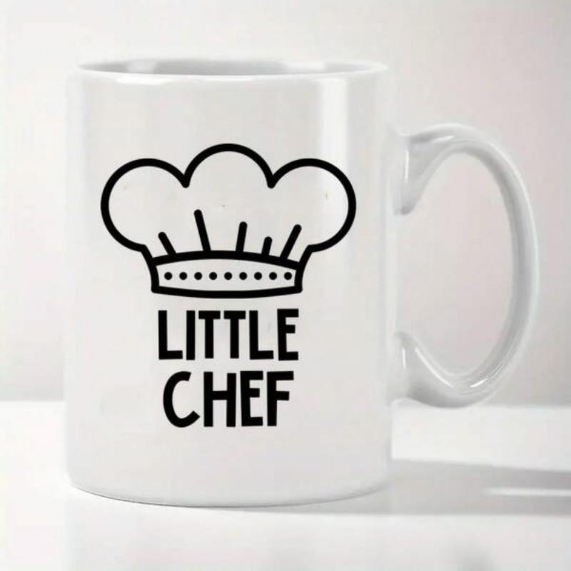 Tailorly White Ceramic 11 oz Mug - Little Chef Minimalist Black Line Art Style Featuring A Professional Culinary Toque Hat