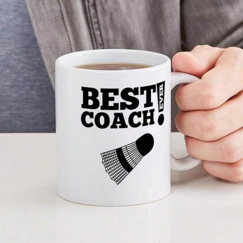 Tailorly White Ceramic 11 oz Mug - Best Coach Ever Professional Sporting Equipment Design Featuring A Classic Athletic Badminton Shuttlecock